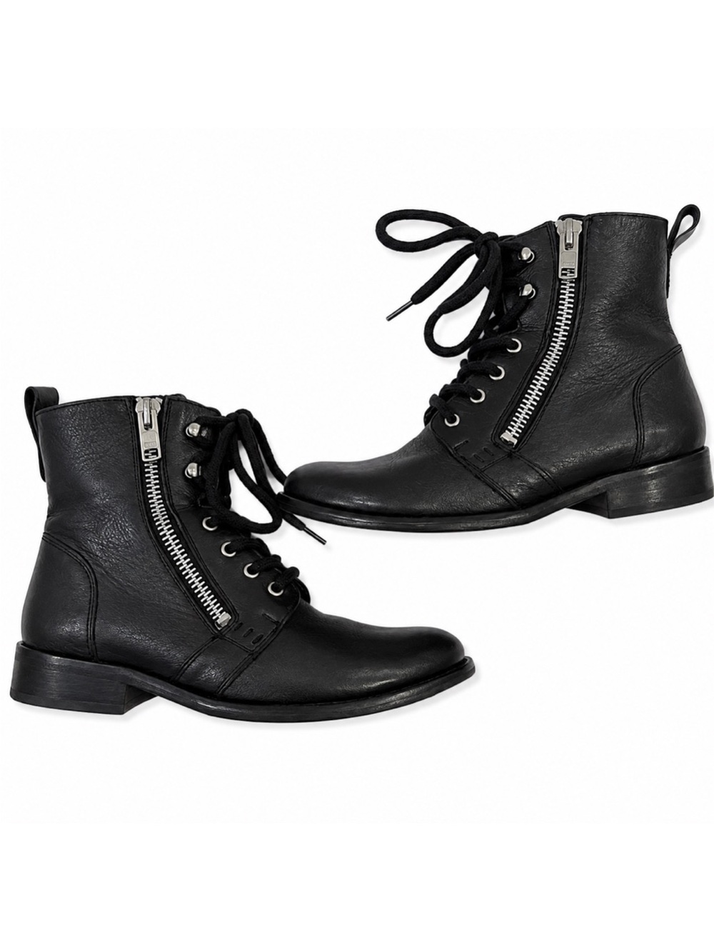 Men's Black Lace-Up Leather Ankle Boots with Side Zip. Vintage.